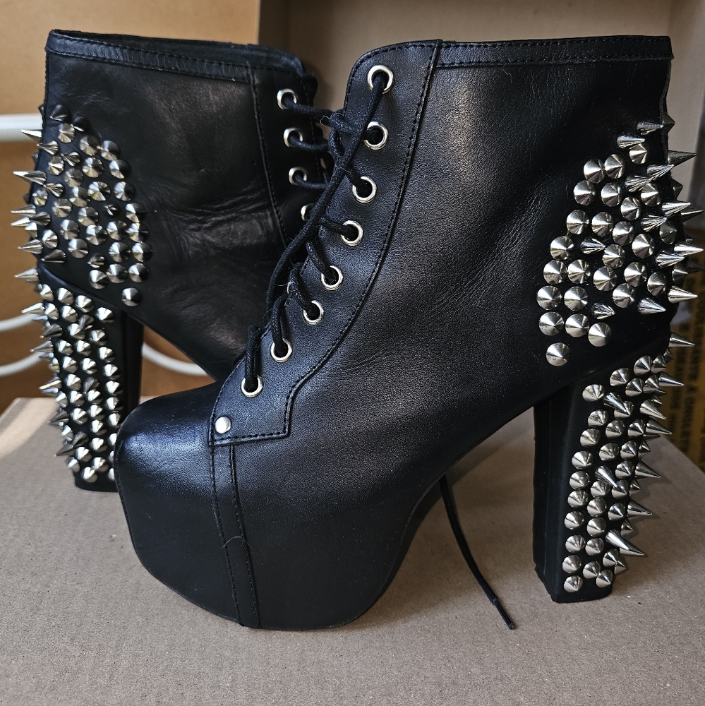 Jeffrey Campbell Black and Silver Heeled Boots